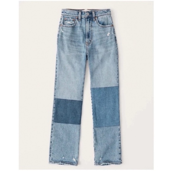 Mid Wash Abercrombie Patchwork Ultra High Rise The Ankle Straight Jean 26S - Picture 6 of 14